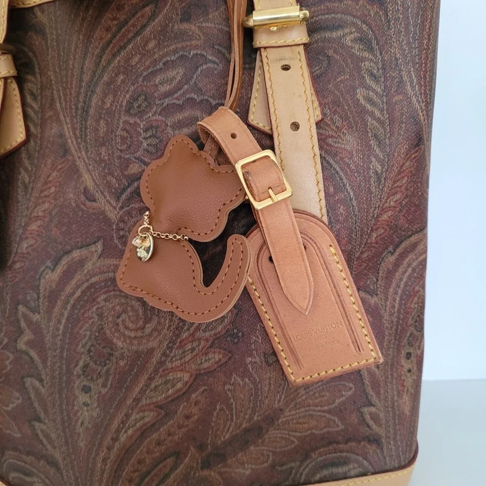 Louis Vuitton Vachetta Leather Luggage Tag & Cat Bag Charm Set Brown Gold